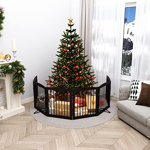 Freestanding Pet Gate for Dogs (24" Height-6 Panel / Dark Brown)