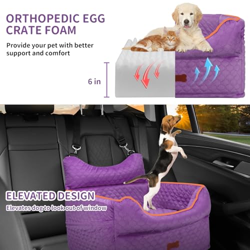 Dog Car Seat for Small Dogs Up to 25 lbs with 6 (Purple)