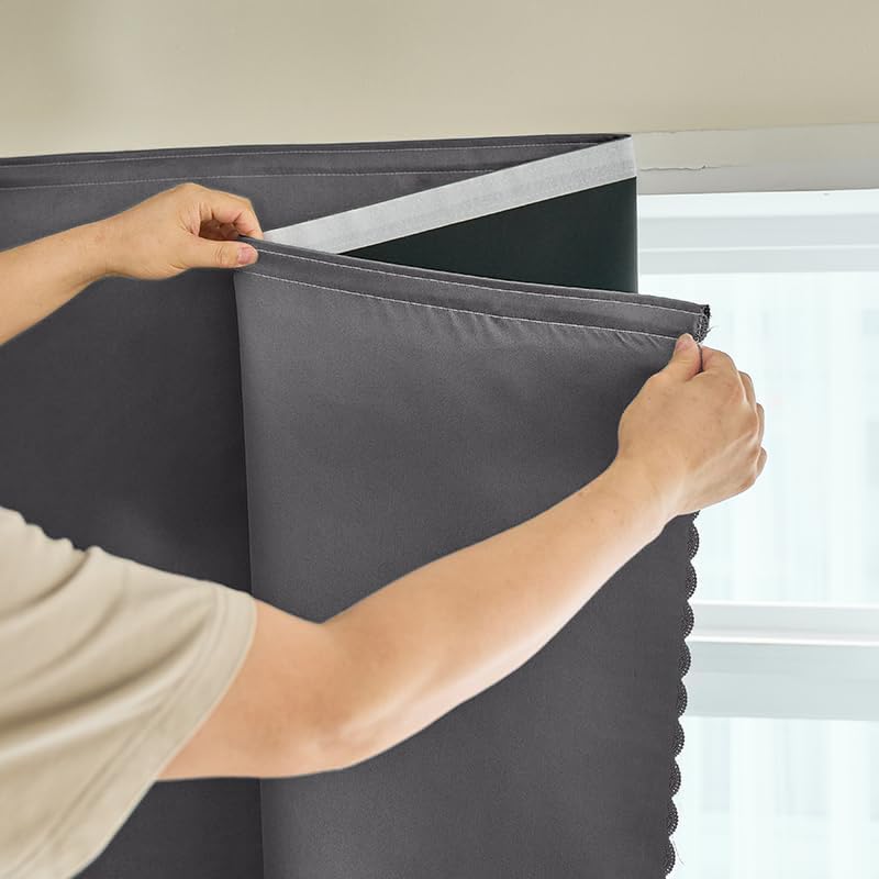 Self Adhesive Curtains 100% Blackout Shades Window Cover Sticky Curtain Portable Easy Open Black Out Curtains for Bedroom Living Room No Drilling (Dark Grey/ Thickened / 59"W x 96"L (Pack of 1))
