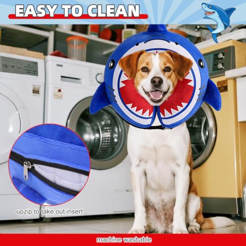 Inflatable Dog Cone Collar (Blue Shark / M+ (Neck:13-15in))