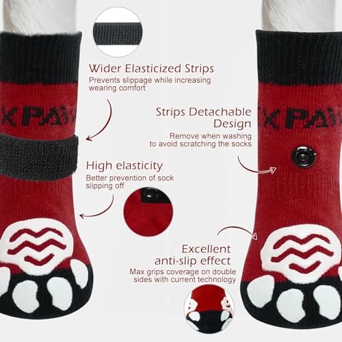6PCS Anti Slip Dog Socks to Prevent Licking Paws (Medium (6 Count) / Red)