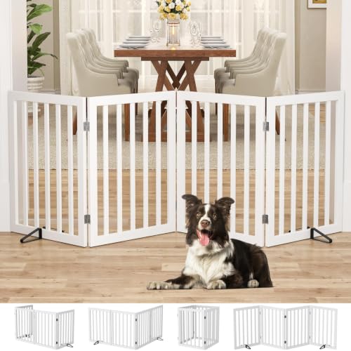 Freestanding Dog Gate Indoor (White / 75”Wx24”H, 4 Panles)