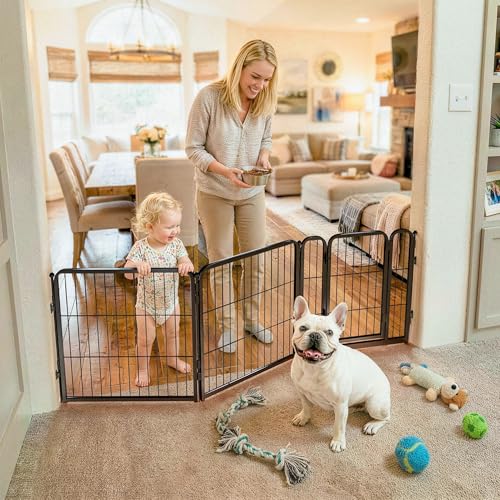 Dog Gate Extra Wide Adjustable for Openings Up to 69" (Black / Up to 69" W【2 Panels + 1 Door】 / 24"H)