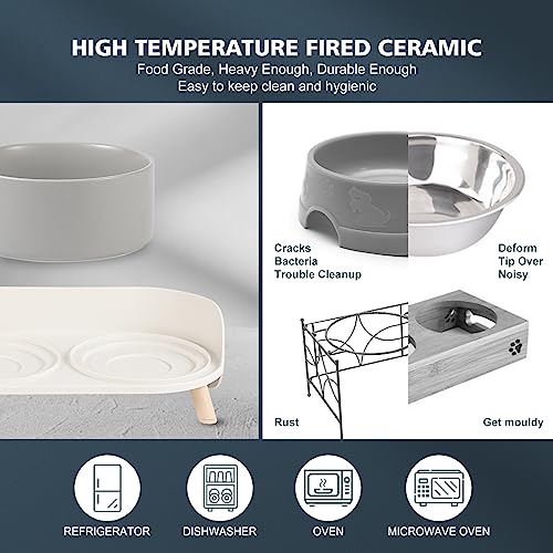 Elevated Ceramic Dog Bowl Set (Grey / Medium)