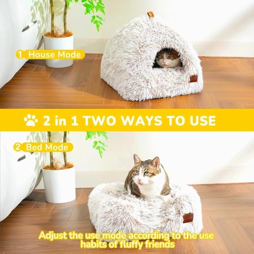 Cat Bed Cat Cave for Indoor Cats (Brown / M(15.7 x 15.7 x 15.7 Inch))