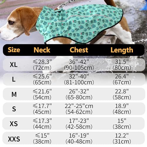 Dog Raincoat Adjustable Waterproof Reflective Rain Jacket for Small Medium Large Dogs (L Chest 32"-40" / Green Cactus)