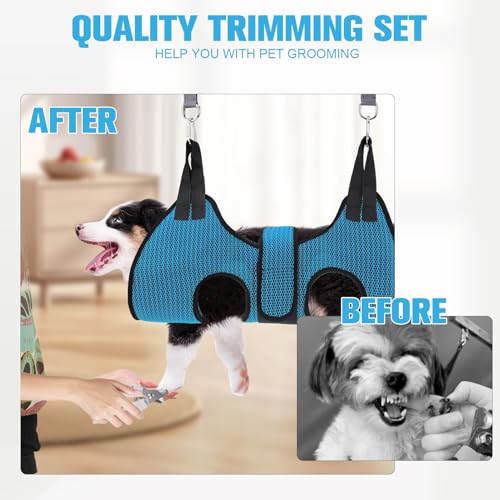 Dog Grooming Hammock Harness for Dog Cat with Pet Nail Clipper Trimmer (S / Dark Blue)