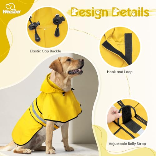 Dog Raincoat Adjustable Waterproof Dog Rain Jacket Poncho with Reflective Strip and Leash Hole (Small / Yellow)