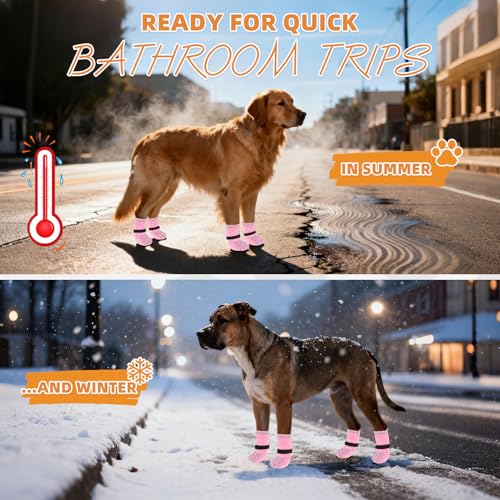 Anti Slip Dog Socks Shoes for Hot Pavement to Prevent Licking Paws Scratching (Pink / X‑Small (4 Pack))