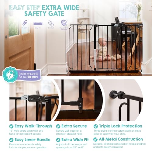 Safety 29" 49" Extra Wide Baby Gate (Black / 29-49"W x 30"H)