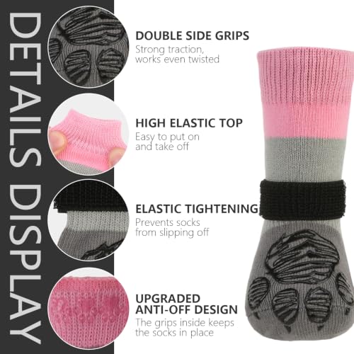 Non Slip Dog Socks for Hardwood Floors to Prevent Licking Paw XS (X-Small(6 Pack) / Pink)