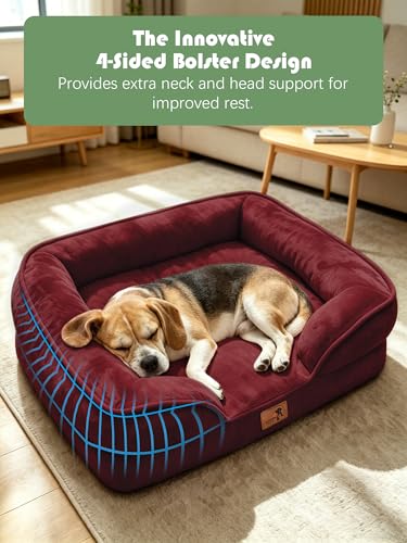 Orthopedic Dog Bed with Sides (28.0"L x 23.0"W x 6.5"Th / Burgundy)