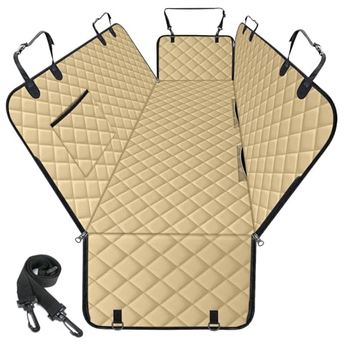 Waterproof Dog Car Seat Cover for Back Seat (Khaki,Black / Large,Standard)
