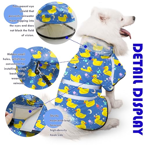 Dog Raincoat Adjustable Rain Jacket with Hooded Double Layer for Large Medium Small Dogs Puppies (Duck Blue / Medium)