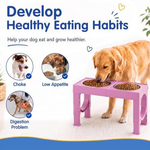 Elevated Dog Bowls Large Breed Raised Dogs Bowl Stand Large (C-Pink)