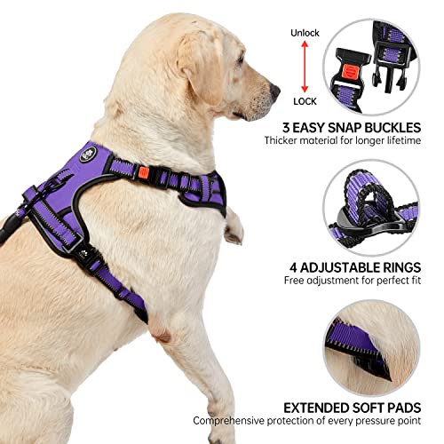 Reflective Dog Harness for Large Dogs (Purple / X-Large)