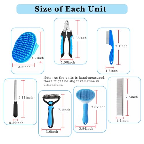 7PCS Dog Grooming Brush Kit for Shedding and Matted Fur (Blue)