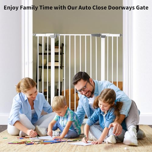 41 Inch Tall Baby Gate Auto Close Dog Gate (White / 29.92"-43.71" Wide)