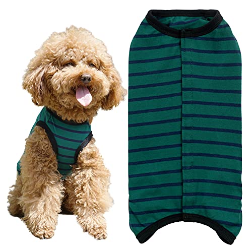 Dog’s Recovery Suit Post Surgery Shirt for Puppy (Medium / green black stripe)