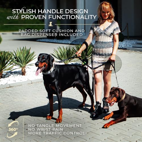 Premium Double Leash for Two Dogs (Adjustable Premium Silver)
