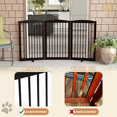 Freestanding Pet Gate for Dogs (32" Height-3 Panel / Dark Brown)
