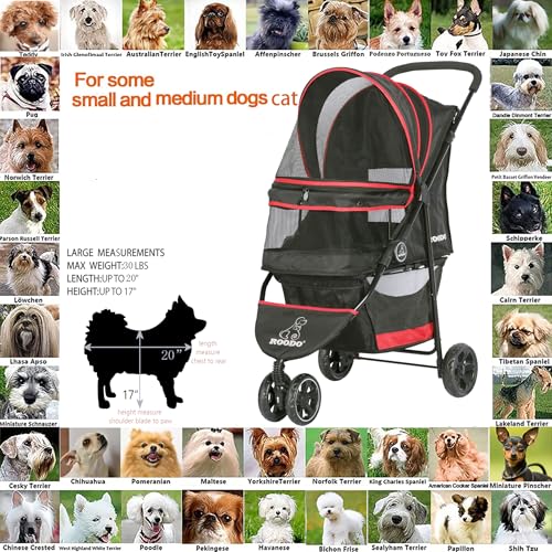 Escort 3 Wheel Dog Cat Pet Stroller for Small (Black/red / 33x37 Inch (Pack of 1))