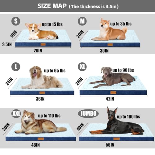 Orthopedic Large Dog Bed Washable Pet Crate Mat 36''X24'' Blue (Blue / 36"L x 24"W x 3.5"Th)