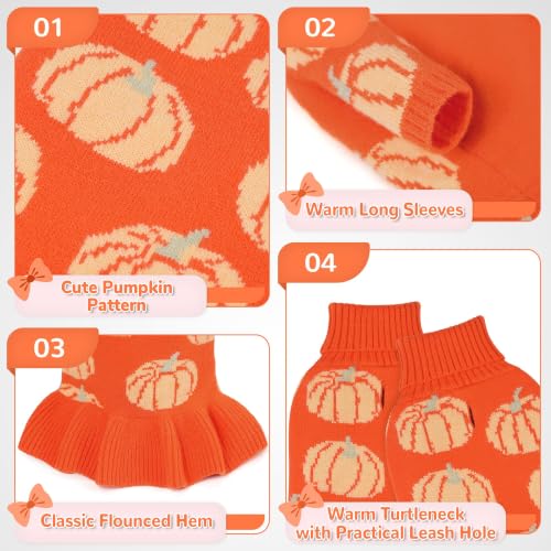 Bowknot Dog Sweater Dress for Small Dogs Girl (Medium (8-14lbs) / Pumpkin Orange)
