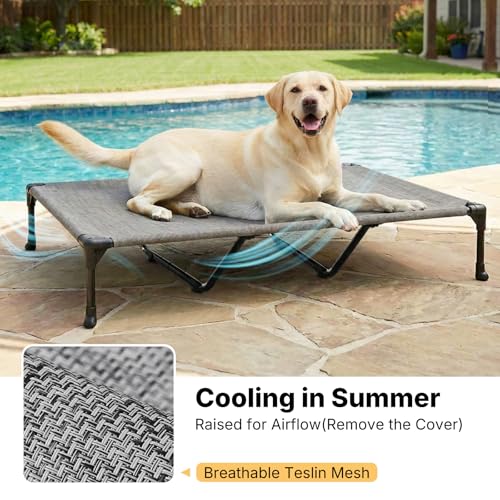 Outdoor Elevated Dog Bed with Waterproof Bolster Cushion (Black Silver / 59.0"L x 37.5"W x 9.0"Th)