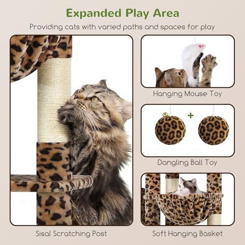 Giant Cat Tree for Indoor Large Cats (83inch / Leopard Print)