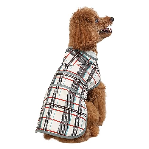 Dog Raincoat for Small Dogs Puppies Waterproof Jacket Hooded Rain Coats with Reflective Strips Leash Hole & Poncho Adjustable Fit (Khaki Plaid / X-Small)