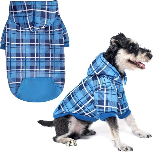 Plaid Dog Hoodie (S-Medium / Blue)