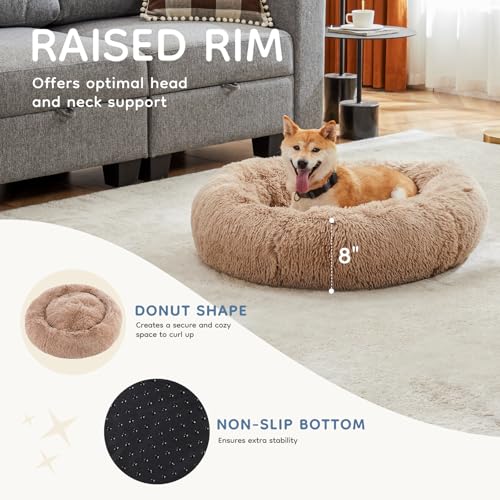 30.7 Inch Large Donut Dog Bed for Indoor Use (Brown / 30.7"x30.7"x6.3")