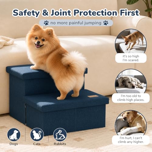 2 Step Wide Dog Stairs with Storage 11" H (Navy / 20"D x 13"W x 11"H)
