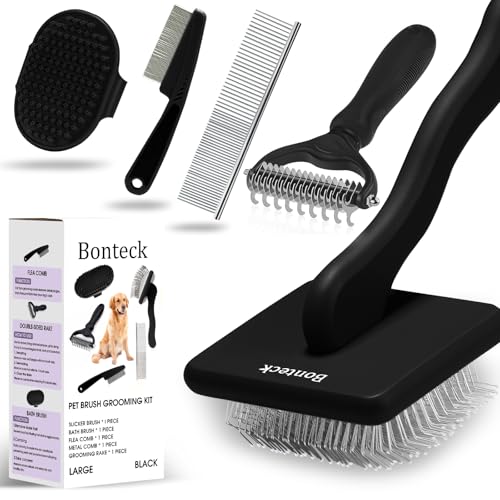 Dog Slicker Brush for Dogs Grooming Kit 5PCS Long Haired Doodles (Black)