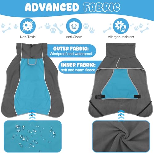 Dog Raincoat Waterproof Dog Coat with Polar Fleece Lining (Blue / Large)