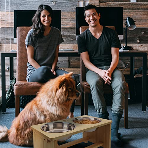 Elevated Dog Bowls (large-10"tall,48 Oz bowl / Bamboo)