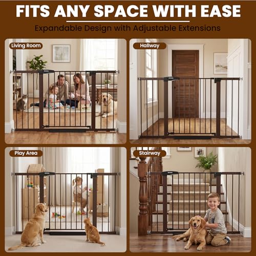 29.7 51 Inch Extra Wide Baby Gate for Stairs (Brown / 29.7-51"W x 28"H)