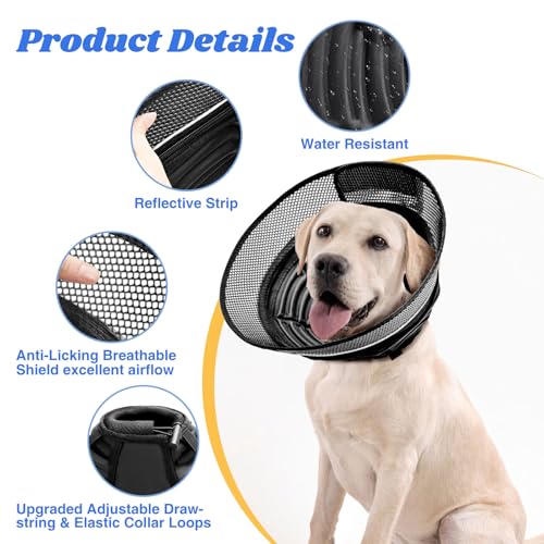Inflatable Soft Dog Cone Collar (Black / M(Neck Girth: 14''-15.5''))