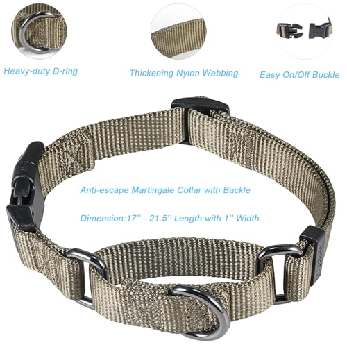 Nylon 18 Inches Dog Short Leash with Anti (18" Leash and Martingale Collar Combo / Military Green)