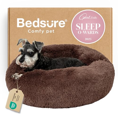 Calming Small Medium Dog Bed Donut Washable Puppy Bed (27"L x 27"W x 8"Th / Coffee)