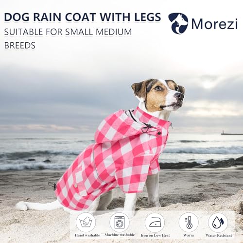 Dog rain Coat Waterproof Raincoat Puppy Jacket with Legs Buttons Zipper Hood Drawstring Fit for Yorkie Terrier Schnauzer Poodle Border Collie Labrador Golden Retriever 8lbs to 80lbs Pink XS (X-Small / Pink Plaid)