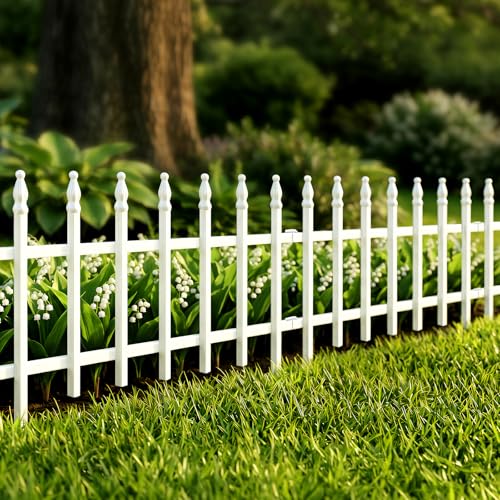 18"H x 22"W Decorative Metal Garden Border Fence (White / 18″ H x 9.17 ft (5 Panels))