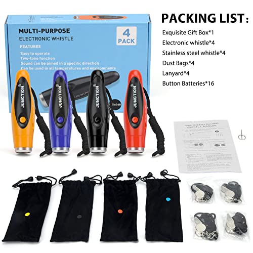 4 Pack Electronic Whistles with 3 (4 Color)