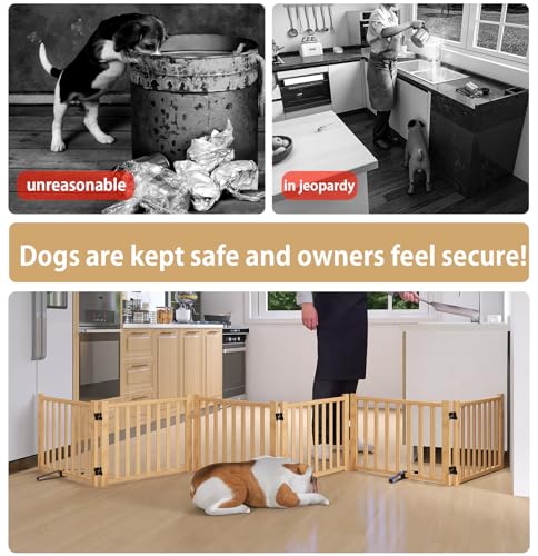Wooden Freestanding Pet Gate Indoor (【6 Panels】H:16.9")