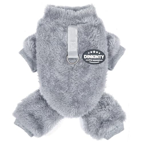 Fleece Dog Pajamas Winter Warm Dog Sweater for Small Dogs Thermal Soft Puppy Pjs Coat Stretchy Jumpsuit Doggie Pet Clothes Outfits Cat Apparel (Grey / Small)