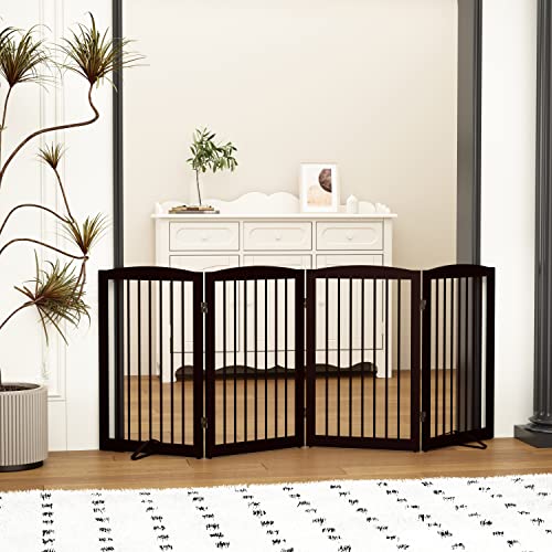 Freestanding Pet Gate for Dogs (32" Height-4 Panel / Dark Brown)