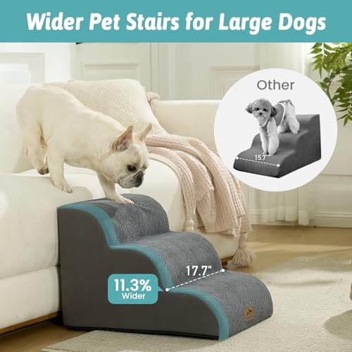 Wide Dog Stairs for Small Dog 15.7" H (Dark Grey / Wide:17.7"x22.4"x15.7")