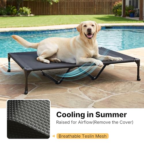 Outdoor Elevated Dog Bed with Waterproof Bolster Cushion (Black / 59.0"L x 37.5"W x 9.0"Th)