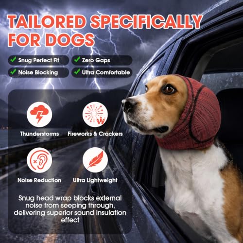 Dog Calming Hood Ear Cover for Anxiety Relief (Red / Medium)